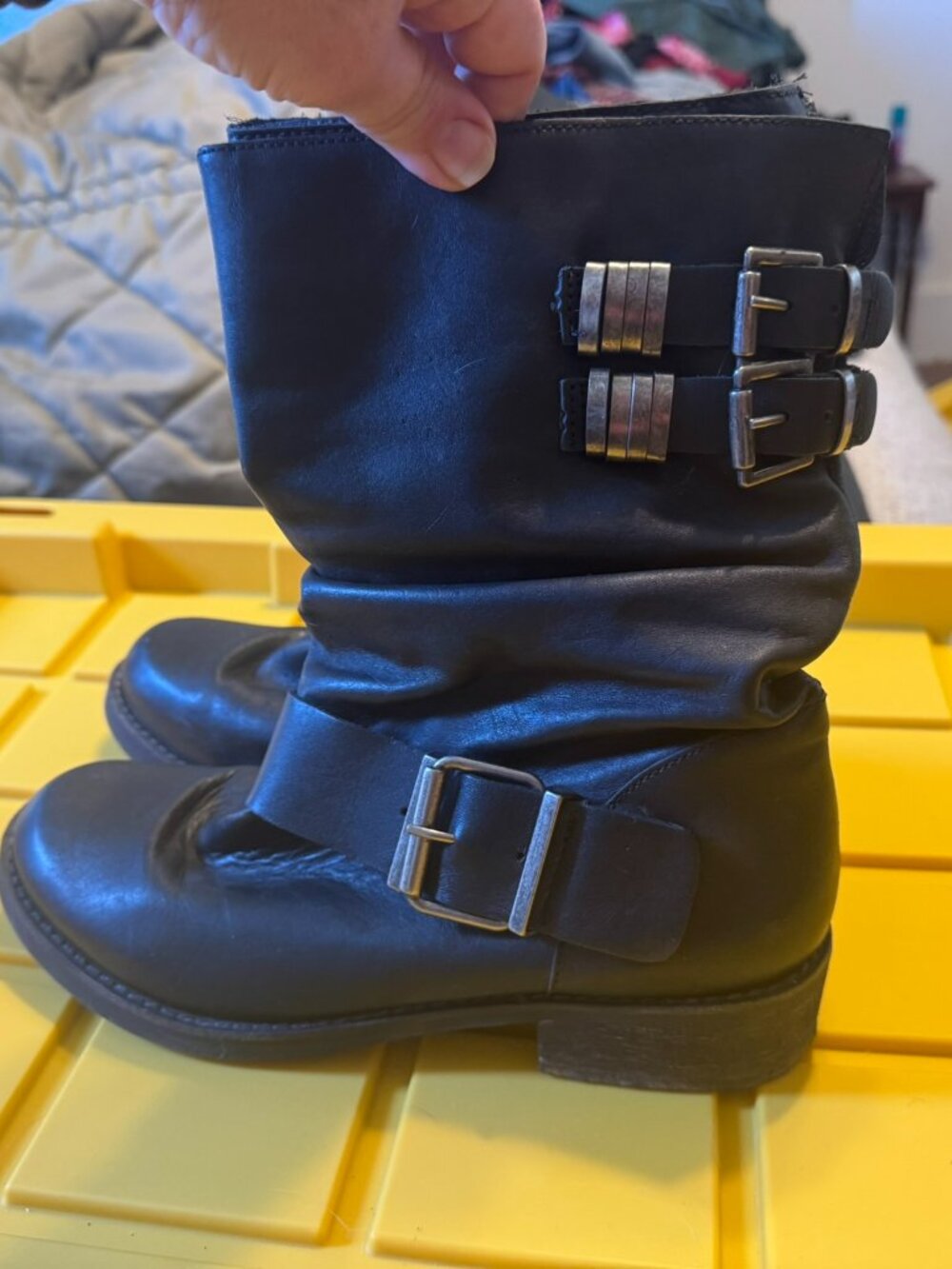 Women's Coconuts Black Leather Short Moto Boot.  Size 7.5